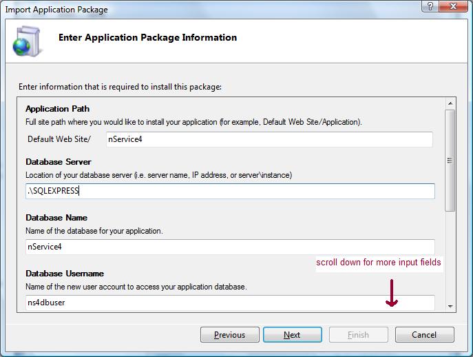 Enter database information